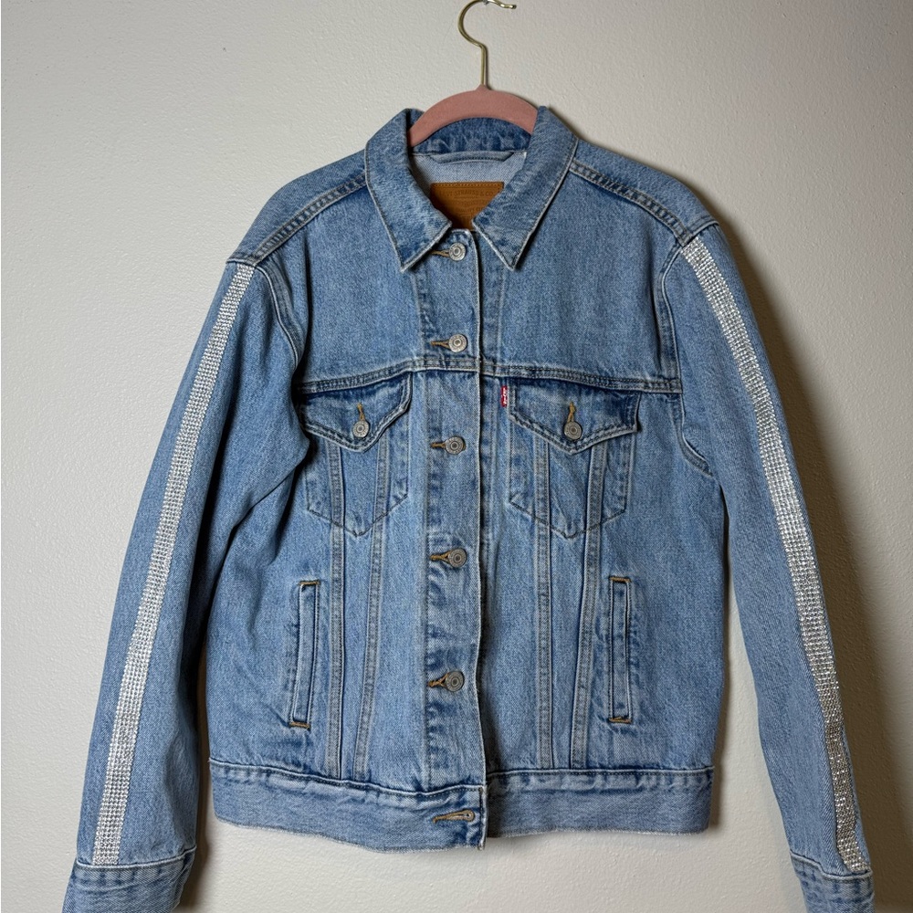 Vintage Blue Denim Jacket with Silver Sparkle Detailing